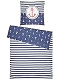 SCHIETWETTER Sonstiges Bettwäsche Anker & Streifen 135x200, 2teilig Bettbezug, Kissenbezug, Bettwäsche-Set, maritimer Wendebezug, 100% Baumwolle