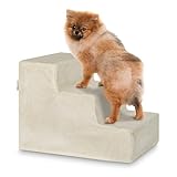 Juskys Hundetreppe 36 cm – Treppe mit 3 Stufen & waschbarem Plüschbezug, Katzentreppe & Hunderampe für Sofa, Bett, Couch & Auto – Haustiertreppe beige