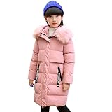 linboo Winterjacke Mädchen Winterparka Outdoor Wintermantel Warme Parka Jacke mit Kapuze Baumwolle Jacke Gefütterte, Rosa, 134-140(Herstellergröße: 140)
