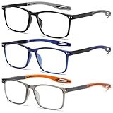 Fsread 3 Pack Lesebrille für Herren Sportlicher Stil Blaulichtblockierende Quadratische Rahmen Leichte Bequeme Lesehilfe +2.0