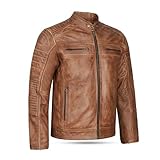 Leatherick Herren-Bikerjacke aus echtem Leder im Distressed-Look, Hellbraun, Distress Brown (DE/NL/SE/PL, Alphanumerisch, XXL, Regular, Regular)