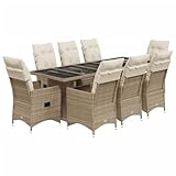 9-TLG. Garten-Bistro-Set mit Kissen Beige Poly Rattan,3277265