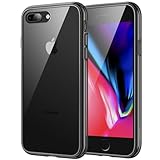 JETech Hülle für iPhone 8 Plus und iPhone 7 Plus, Nie Vergilbung Handyhülle Stoßfest, Schutzhülle Anti-Kratzt Transparent Rückseite (Schwarz)