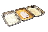 APS Panierstation, 3-teilig - Profi-Panierset bestehend aus 3 koppelbaren Edelstahl-Schalen (je 18 x 15,5 cm) / platzsparend stapelbar / spülmaschinengeeignet