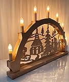 WEIGLA - Schwibbogen original Erzgebirge I Lichterbogen Weihnachten I Motiv Seiffener Kirche mit offenen Kerzen I 7 Lampenkerzen + 1 Ersatzlampe I 7 x 34 V, 3 W, E10 I beleuchtete Weihnachtsdeko innen