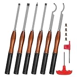 SIIIXS 46cm Drechseleisen Set mit Hartmetall-Schneidplatten, 6Stück Drechselmesser in Holzkoffer, Drechselwerkzeug-Satz für Holz