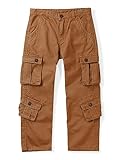OCHENTA Cargohose für Jungen mit 8 Taschen, lässige Wanderhose, Kampfhose für Kinder, Kaffee, 7-8 Jahre