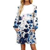 Angebote Des Tages Heute Deal, Kleid Schwarz Wickelkleid Damen Kleid Blumenmuster Sommerkleid Langarm Freizeitkleid Elegant Boho Blumenkleid Tunika Maxikleid Langarm Kleider Für Hochzeitsgäste(Blue,M)