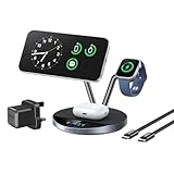 Anker Prime MagSafe Ladegerät kompatibel, 3-in-1 Ladestation, Qi2 25W zertifiziertes kabelloses Ladegerät Dock Ständer, Smart Display mit TEC Active Cooling, für iPhone 17, Apple Watch, AirPods und