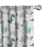 ABAKUHAUS Kindisch Vorhänge, Gardinen, Smiling Baby-Dinosaurier, Fensterbehandlungen für Wohnzimmer Schlafzimmer Dekor, 2 Stück 75 cm b x 225 cm h, Weiß Seafoam schwachgrau