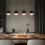 LUNSY Pendelleuchte Esstisch Glas HäNgelampe 4-Flammig Modern Metall In Schwarz Retro HäNgeleuchte Industrial HöHenverstellbar für Esszimmer Restaurant Café Max.60W 4 x G9(Ohne Leuchtmittel)