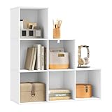 WOLTU Bücherregal mit 6 Fächern, Würfelregal Treppenregal Stufenregal Standregal, für Wohnzimmer Schlafzimmer Kinderzimmer Büro, weiß, 90,5x90,5x30 cm, SK061ws