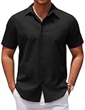 COOFANDY Herren Hemd Kurzarm Sommerhemd Kurzarmhemd Männer Business Hemd Freizeithemd Büro Hemd Formales Hemd Casual Hemd Einfarbig Schwarz XL