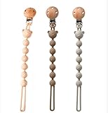 EARLY MINDS 3er-Pack Schnullerketten Aus Silikon, Einteiliges Design Schnullerkette für Baby, Schnullerkette Silikon für Mädchen & Jungen, BPA-frei, Elastisch und Robust (Creme Sand Hellgrau)