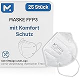 25 FFP3 Mund- und Nasenschutz Maske mit EC Zertifizierung, 5 Lagige Maske ohne Ventil, Staub- und Partikelschutzmaske, medizinische Schutzmaske mit hoher PFE-Filtereffizienz ≥ 99, 25 Atemschutzmaske