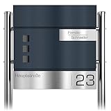 Graviers Design Briefkasten freistehend in Anthrazit RAL 7016 mit Standfuß - Sichtfenster Postkasten personalisiert Edelstahl Name Straße Hausnummer - Briefbox mit Schloss Zeitungsfach