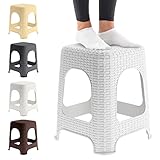 KADAX Hocker aus Kunststoff, Tritthocker bis 120 kg, Rattanhocker mit Antirutschfüßen, Badhocker, Wohnhocker, Leichter Sitzhocker, Gartenhocker, Schemel (Weiß)