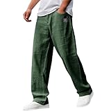 Leinenhose Herren Lang Leichte Sommerhose Männer Loose Fit Freizeithose mit Taschen Kordelzug für Urlaub Strand Yoga Weisses Sommer Herren Leinen Casual Strandhosen Loungewear