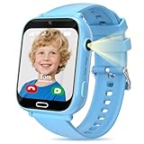 POFIBO Smartwatch Kinder, 4G Kinder Smartwatch Uhr mit GPS und Telefon, Videoanrufen, Voice Chat, SOS, Spiele, Wecker, Schulmodus, Taschenlampe, IP68 Geschenk für Jungen Mädchen (Blau)