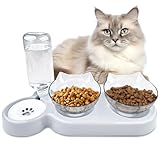 Ceisazira 3 in 1 Futternapf Katze Erhöht, 15 ° Kippbare Fressnapf Katze, Katzen Napfset mit Wasserfontänen, Erhöhter Katzennäpfe, Katzenschüssel, Katzenfressnapf, Katzenfutter Napf, Cat Bowl (Grau)