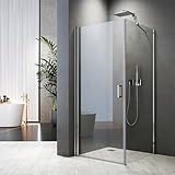 Duschkabine 90x80 cm Eckeinstieg Pendeltür Duschabtrennung mit Seitenwand Duschwand Dusche 80x90 cm aus 6 mm ESG Sicherheitsglas,Höhe 195 cm