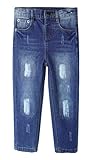 CHUMHEY Lässige Jeans für kleine Kinder, elastisches Band innen, zerrissene Denim-Hose, Blau-2047, 6-7 Years