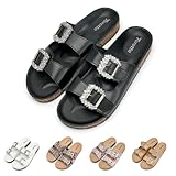 Torotto Damen Pantoletten Hausschuhe Sportliche Zehentrenner Kork-Fußbett Schlappen Mit Verstellbarer Rieme Sandalen(Schwarz,38 EU)