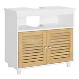 FORABAMB Waschbeckenunterschrank, Badschrank Unterschrank mit Doppeltüren aus Bambus, EIN offenes Fach, Badezimmerschrank, Waschtischunterschrank, 60 x 30 x 60 cm