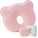 XSYKJGS Babykissen, Kopfkissen Baby Babykissen Gegen Plattkopf, 100% Baumwolle Baby Kissen Kopfverformung, Neugeborene Memory Foam Kopfkissen Mit Kopfkissenbezug für 0-12 Monate Neugeborene (Rosa)