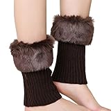 Stulpen Schlittschuhe Frauen und Winter kurz gedrehte Wolle warme Socken Stiefel Abdeckung Strickwolle Beinschutz Heizsocken Jagd (Coffee, One Size)