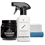 CREVIVE Lederreiniger 250 ml & Leder Reparatur Set Schwarz 300 ml - Lederpflege Auto - Lederreparatur Sofa - Autositz Reparatur