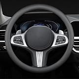 Echtes Leder Lenkradbezug, EIN 38cm Ultra-Dünnes Anti-Rutsch D-Typ Lenkradbezug Leder, Lenkradhüllen Vier Jahreszeiten Universell, Langlebig Auto Lenkradbezug(Schwarz)