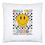 Hey!Print Girls Trip 2026 Making Memories Together Kissen Geschenk für Freundinnen Retro Smiley Peace Zeichen Mädelsurlaub JGA