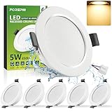 Forepin LED Einbaustrahler 230V 5W, LED Spots Flach Warmweiß 3000K, 68-80mm Loch Deckenspots, 450LM Bad Einbauleuchten, IP44 Ultra Flach Einbauspots für Badezimmer Küche Wohnzimmer, 6er Set