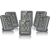 Bresser Thermometer Hygrometer Temeo Hygro Indicator 6er-Set zum Aufstellen oder zur Wandmontage mit Raumklima-Indikator, grau