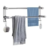 DMSELL Verstellbarer doppelstöckiger Handtuchhalter Wandmontage, 41-75 cm Verstellbarer doppelter Badetuchhalter mit Haken, einziehbarer doppelter Badetuchhalter zur Wandmontage für Badezimmer Küche