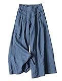 FEOYA Damen Culotte Leinen Weite Hose Sommerhose Schlaghose Elegante Hosen Palazzo Hose Sommerhose Hosenrock - L