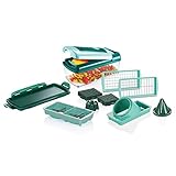 Genius A34035 Nicer Dicer Fusion smart Gemüseschneider-Set 12tlg-Zerkleinerer mit Auffangbehälter, XXL-Messereinsatz & Julietti-Spiraleinsatz | Würfel, Stifte, Viertel, Achtel, Julietti, PP