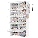 SONGMICS Schuhregal, Schuhschrank mit 10 Fächern, für Garrobe und Eingangsbereich, für bis zu 40 Paar Schuhe, anpassbar, wolkenweiß-transparent LPC035W01