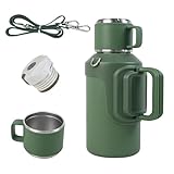 MIGHTYDUTY Edelstahl Thermosflasche 1,5L Thermoskanne mit Becher Teesieb Tragegurt 316 Edelstahlflasche Isolierflasche Auslaufsicher Isolierte für Outdoor Sports Schule Büro, Grün 1,5L