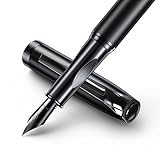 BOCIYER Schwarzer Krieger Füllfederhalter Set,Handpolierte mittel Spitze aus Titan,Kalligraphie Feder(Breit),Inklusive 8 Tintenpatronen,Tintennachfüllkonverter*2 Und Geschenkbox