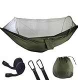 Doppel Camping Hängematte mit Moskitonetz Leichte 2 Personen Hängematte Bett für Outdoor 290x140cm Hängende Hängematte Schaukel Ideal für Outdoor Camping und Reisen (Blau)