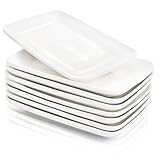 Foraineam Set mit 8 Stück Rechteckige Porzellanteller 8inch Servierplatte Porzellanplatten für Dessert, Vorspeisen, Salatteller, Weiße Serviertabletts, 20x12x2.5 cm