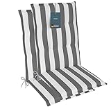 LILENO HOME Gartenstuhl Auflagen als [2er Set - Hochlehner] in Blockstreifen Grau - Bequeme Liegen als Sitzauflagen für Gartenmöbel - Stuhlkissen für Gartenstühle und Klappstühle