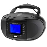 GRUNDIG GRB 3500 tragbare Radio Boombox mit Bluetooth, integrierter CD-Player, USB 2.0 Anschluss, 3,5 mm Kopfhöreranschluss, FM Empfangsteil mit PLL-Frequenz- Abstimmung, 30 Senderspeicher, Schwarz