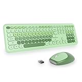 SbocKeeb Tastatur und Maus Kabellos, Retro Bunt Tastatur Funktastatur mit Stille Mouse Amerikanisch QWERTY, Cute Wireless Schreibmaschine Tastaturin in Voller Größe USB 2.4GHz für PC 666-Light Green