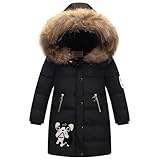 Tilozs Winterjacke Mädchen Wintermantel Warme Parka Stepp Mantel Länge Winter Jacke mit Fellkapuze Kinder Dicke Outdoorjacke, Schwarz, 134-140(Herstellergröße: 140)