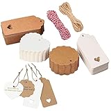 200 Stück Weihnachten Kraftpapier Etiketten, Weihnachtsgeschenkanhänger, Geschenkanhänger Kraftpapier Tags Anhängeschilder mit 10m Hanfseil + 10m Rotes Seil für Dekorieren von Weihnachtsbaum