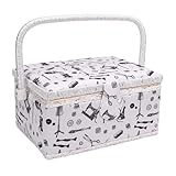 Aramox Nähkasten Großer Nähkorb, Polyesterstoff mit Abnehmbarem Tablett, Raumsparung für Nähnadeln und Fäden für Enthusiasten