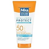 Mixa Solar für empfindliche Haut – unsichtbare Sonnencreme mit Hyaluronsäure – hoher Schutz SFP50 UVA, UVA lang, UVB – empfindliche und feuchtigkeitsarme Haut – Gesicht und Hals – hypoallergen – 50 ml